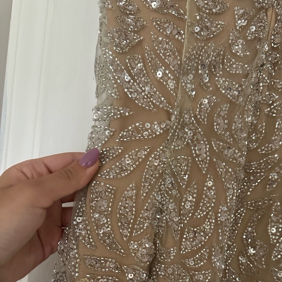 Jovani beige and silver tassel maxi dress open back - Picture 10 of 12